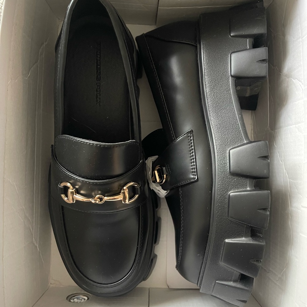 Princess Polly Black Chunky Loafers with Gold Bit Detail